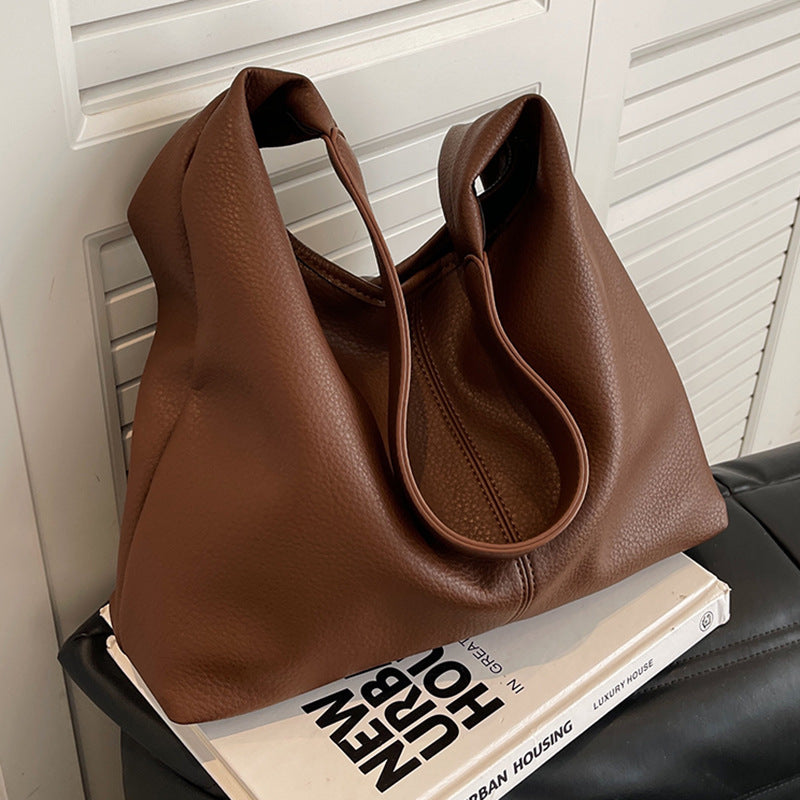 Black Leather Hobo Bag Slouchy Shoulder Handbag | Minimalist Soft Leather Tote