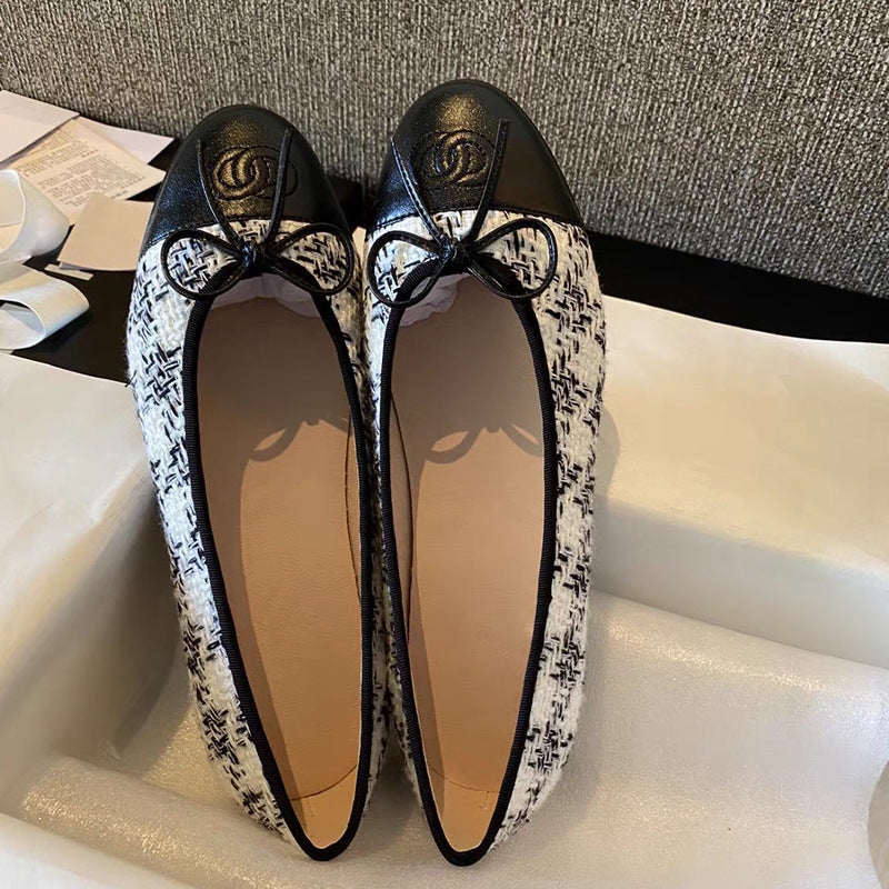 CHANEL Beige & Black Lambskin Ballet Flats | Luxury Flat Shoes for Women