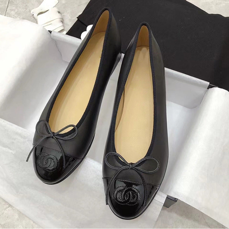 CHANEL Beige & Black Lambskin Ballet Flats | Luxury Flat Shoes for Women