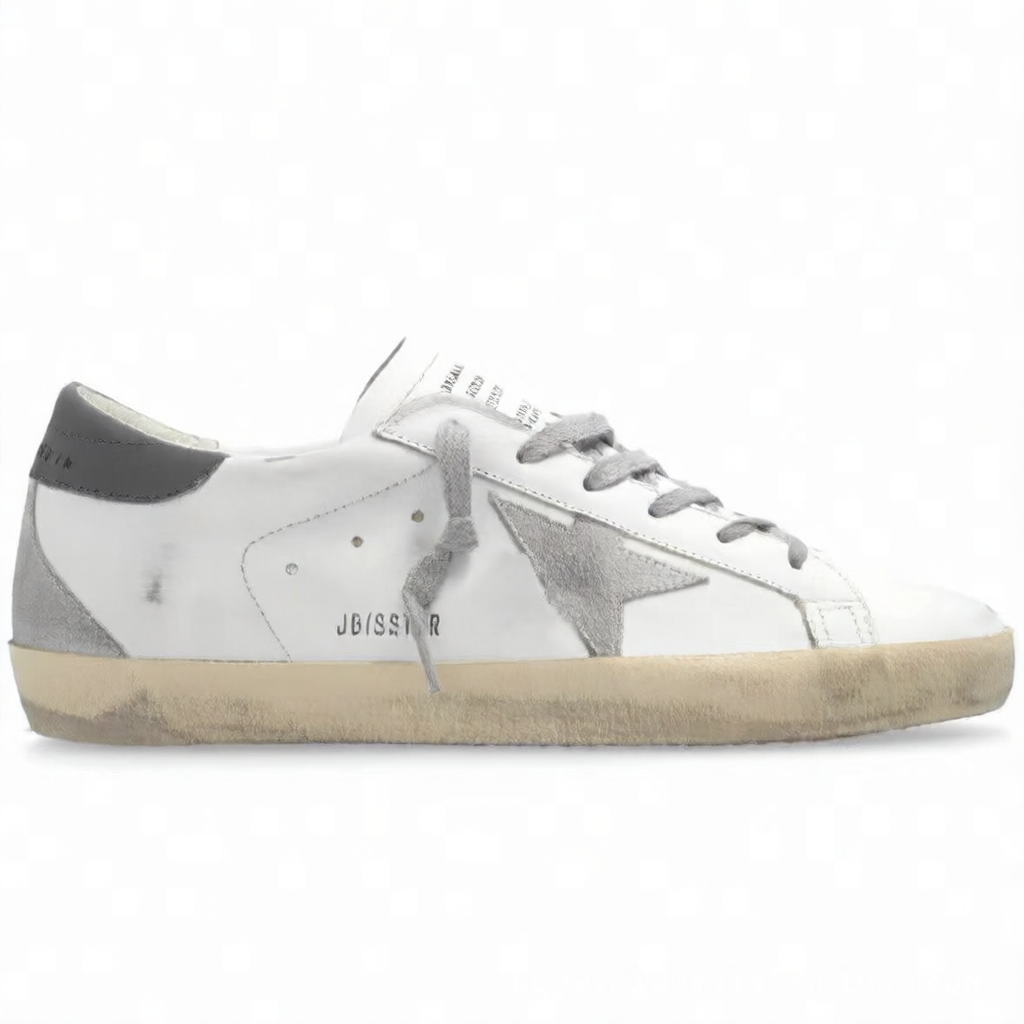 Women's White Distressed Star Patch Low Top Sneakers ? Vintage Worn Look Leather Style Lace-Up Shoes