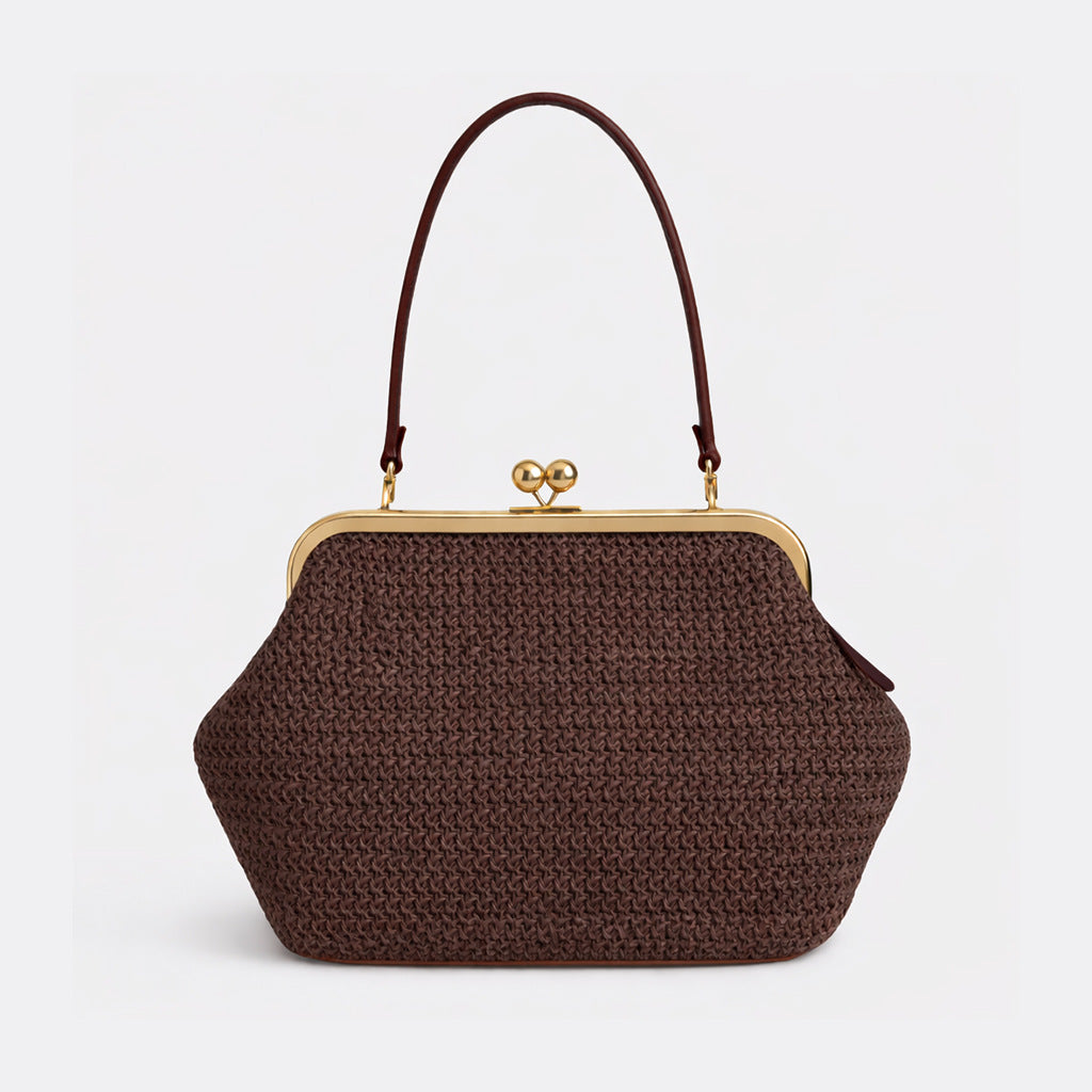Oversized Black Kiss Lock Frame Bag | Gold Clasp Shoulder Bag for Women | Vintage Doctor Style Clutch Handbag
