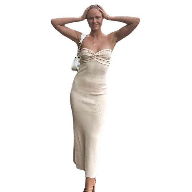 Black Strapless Midi Dress | Ribbed Bodycon Bandeau Dress | Elegant Evening & Party Dress for Women