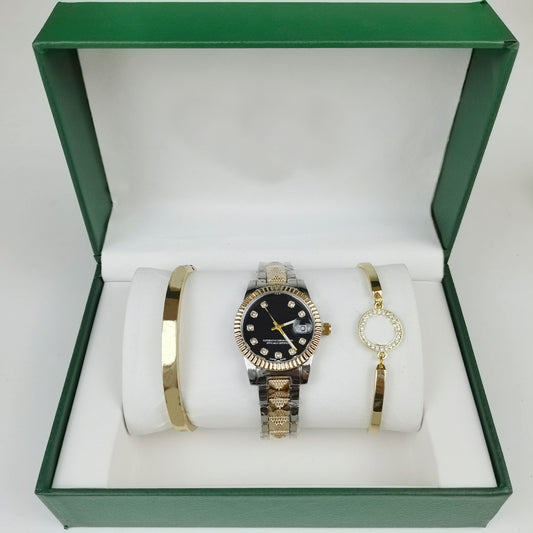 Silver Watch & Bracelet Gift Set for Women | Luxury 3-Piece Jewelry Box Set