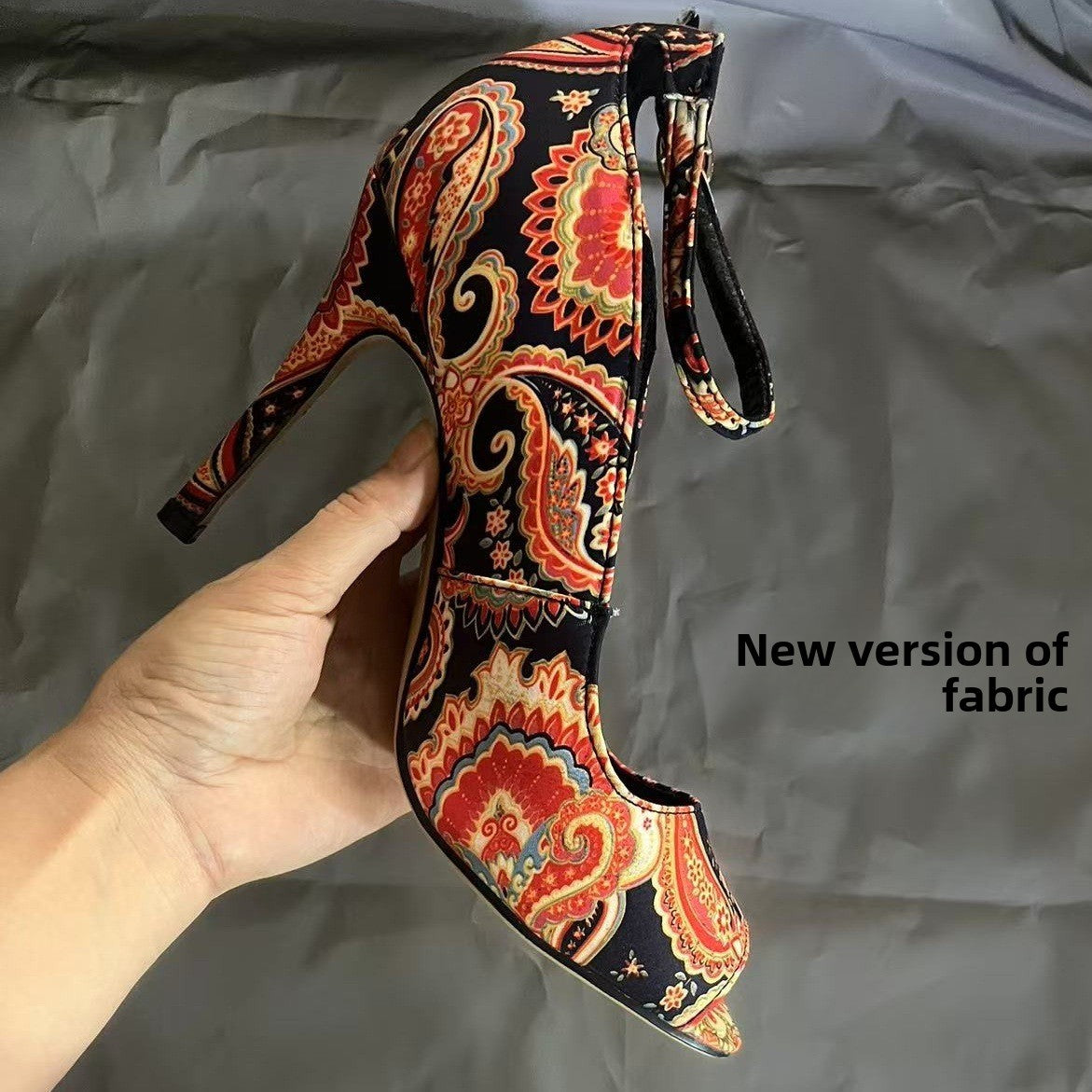 Paisley Print Ankle Strap Peep Toe Stiletto Sandals | Women's Boho Floral High Heel Party Shoes