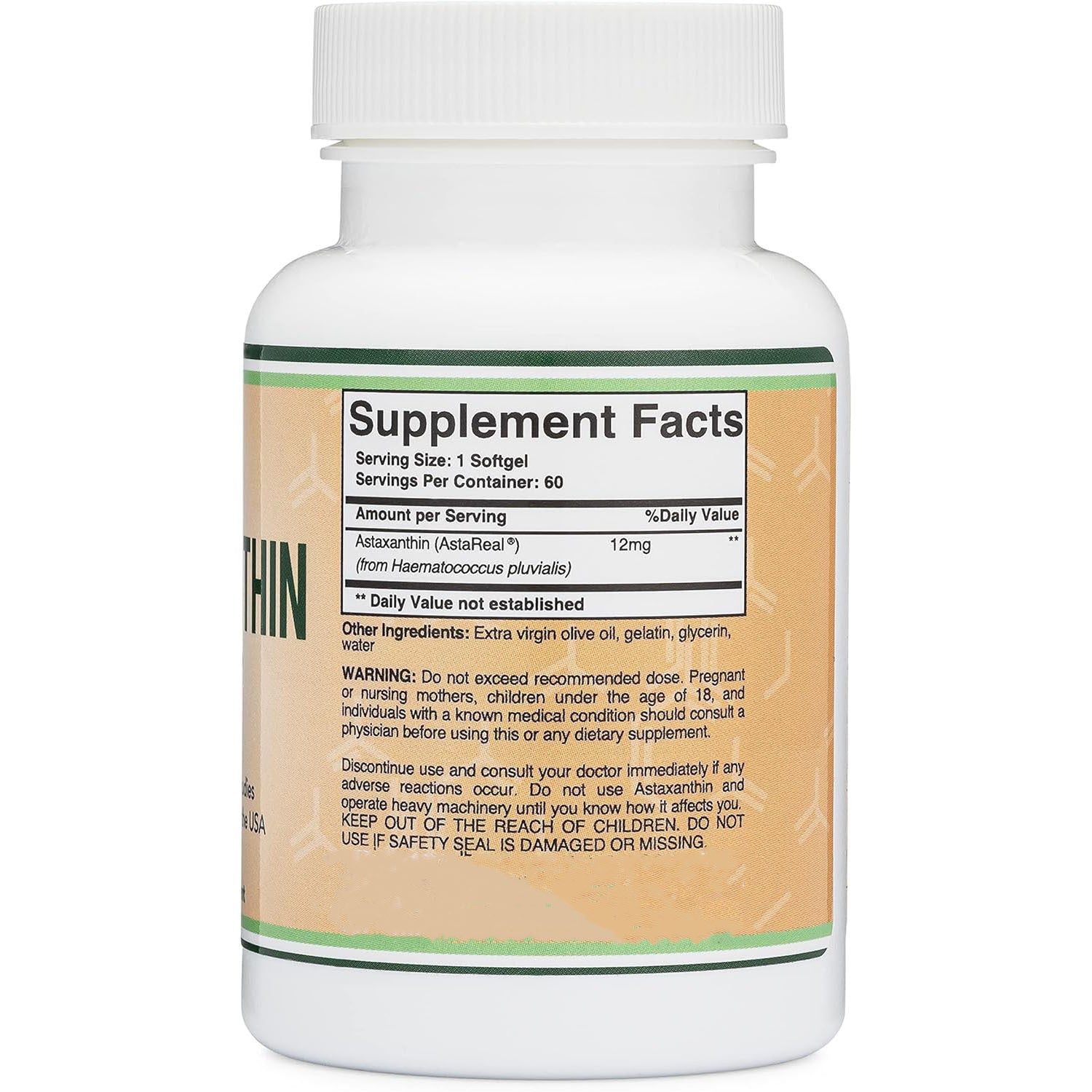 Astaxanthin 12mg Softgels | 60 Count Gluten-Free Antioxidant Dietary Supplement
