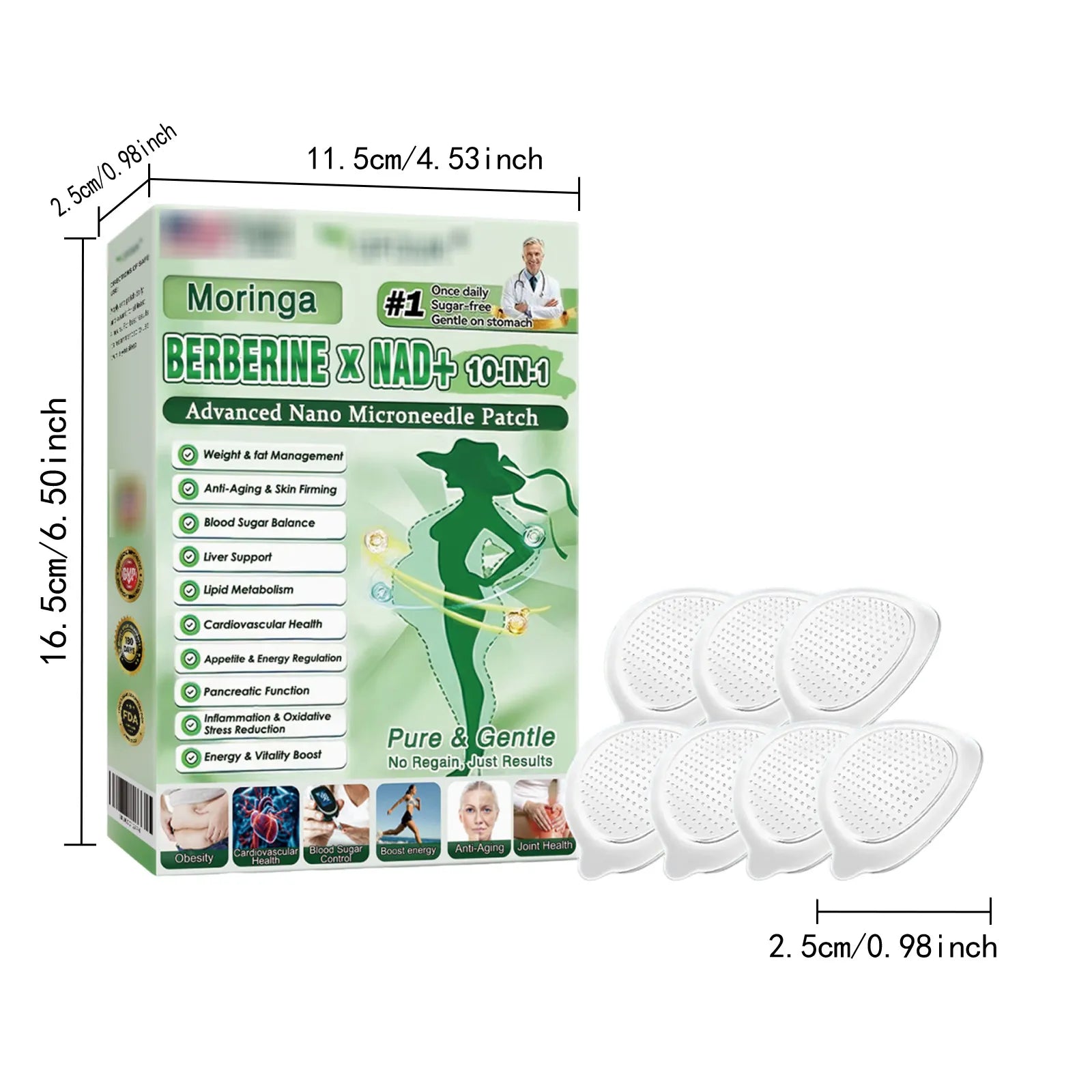 Moringa Berberine x NAD+ 10 in 1 Advanced Nano Microneedle Patch Set of 3 Weight Management Blood Sugar Balance Anti Aging and Energy Boost Sugar Free