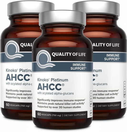 Quality of Life Kinoko Platinum AHCC 750mg 3er-Set | 60 Vegicaps | Acylierte Alpha-Glucane Natural Killer Zell Immununterstützung Ergänzung