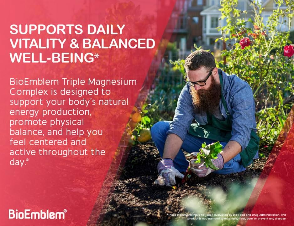 BioEmblem Triple Complex Magnesium 300mg Set of 2 | 90 Veggie Caps | Malate + Glycinate + Citrate High Absorption Non-GMO Supplement