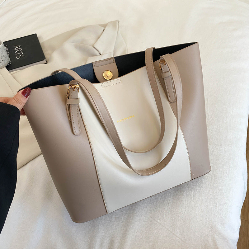 Black Leather Tote Bag - Classic Structured Shoulder Bag with Gold Hardware | Large Work Handbag for Women