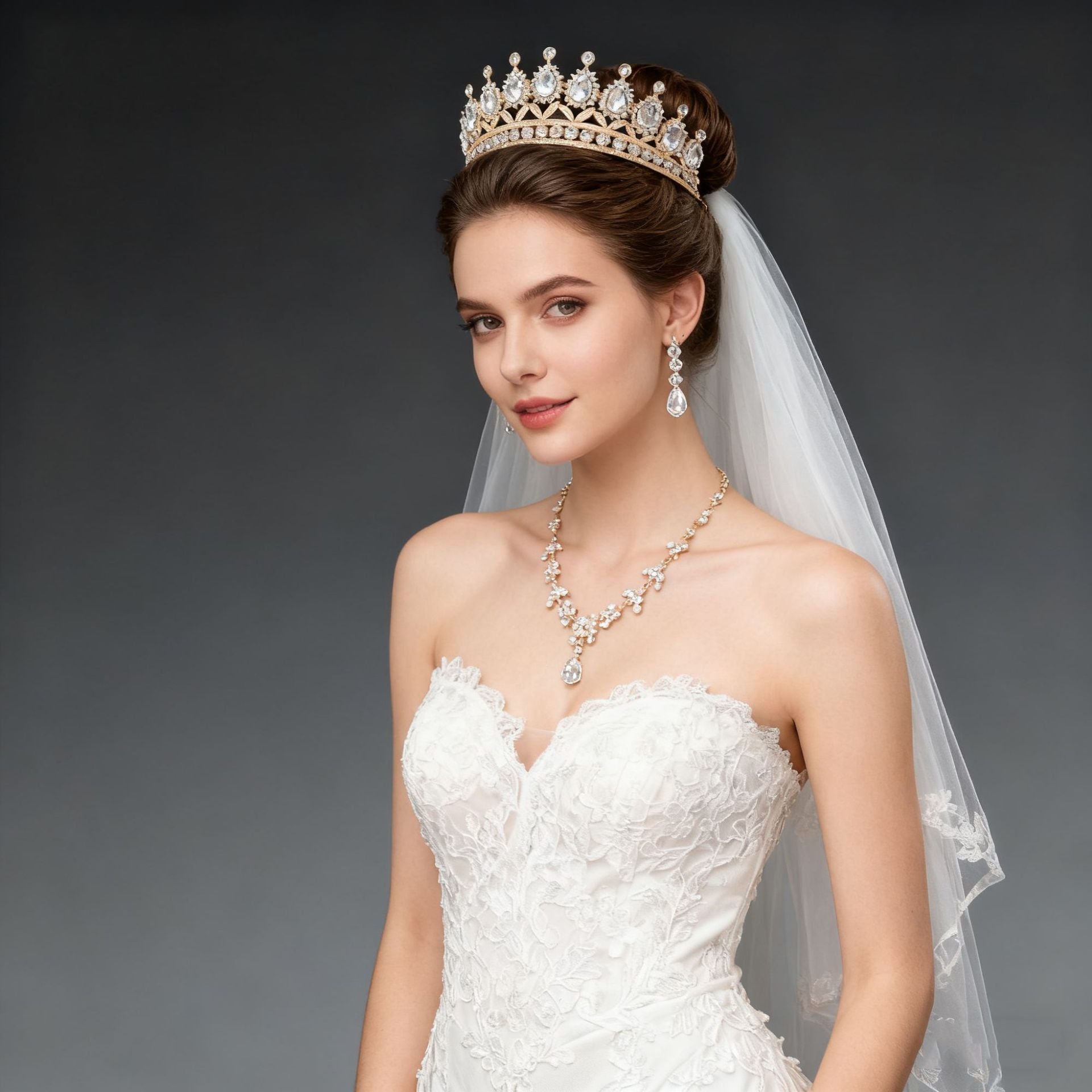 Bridal Crown Jewelry Set | Crystal Tiara Necklace & Earrings | Wedding Queen Accessories