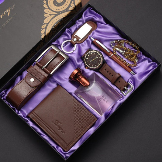 Fancy Collection Men's 6-Piece Luxury Gift Set | Watch Belt Wallet Perfume Pen Bracelet Premium Gift Box for Him