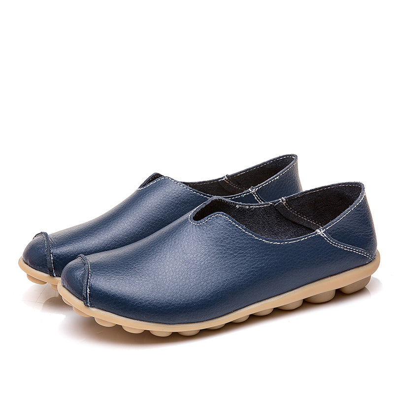 Women's Black Leather Slip-On Loafers ? Casual Comfort Flat Shoes with Non-Slip Sole