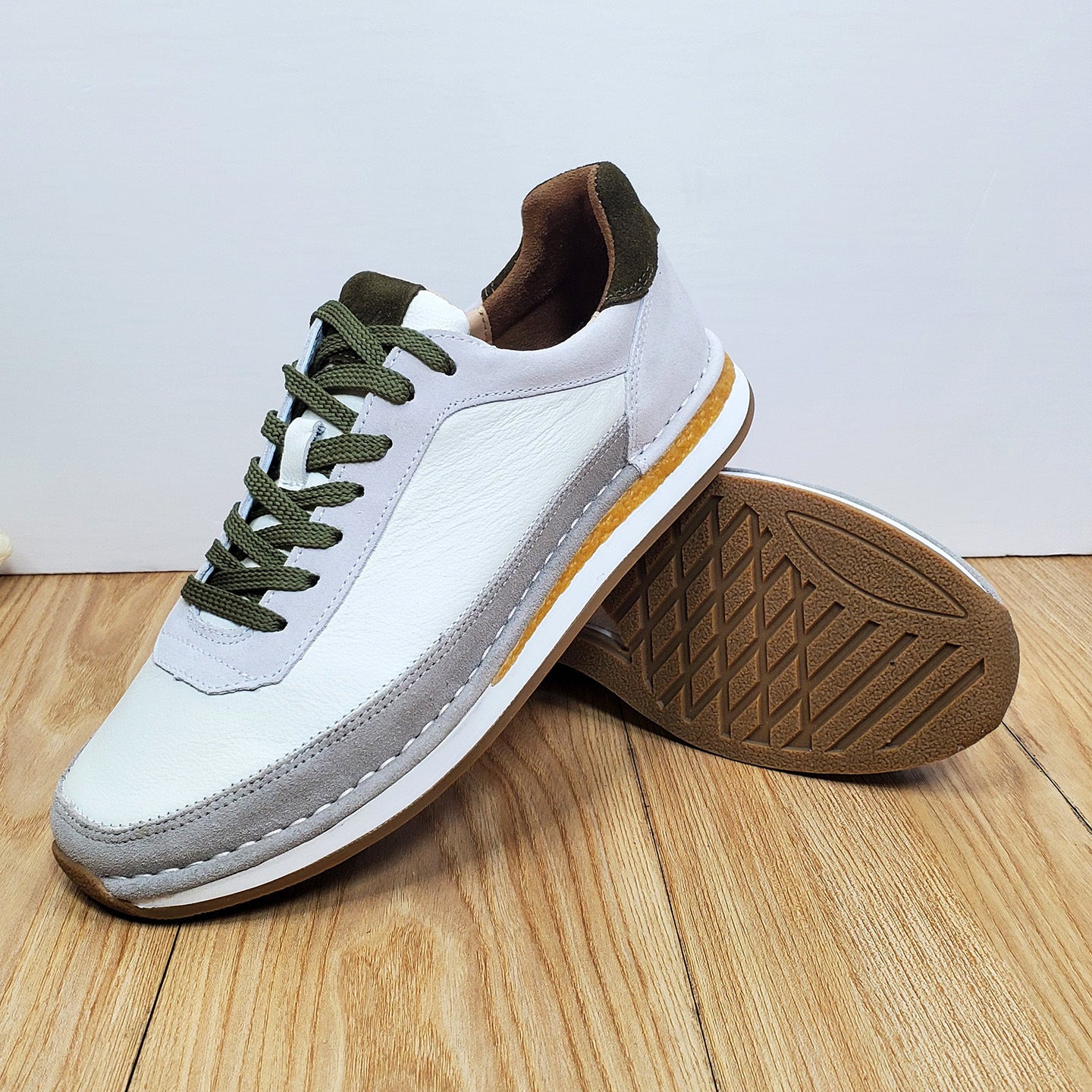 Men's White Genuine Leather Sneakers | Casual Lace-Up Low Top Shoes with Gum Rubber Sole for Everyday Comfort & Style