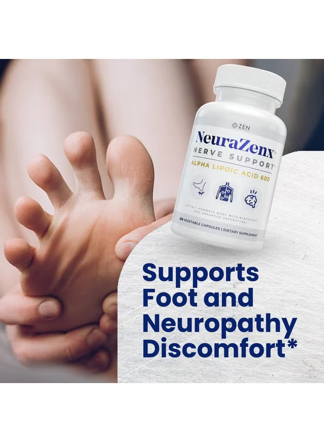 NeuraZenx Nerve Support – Alpha Lipoic Acid 600 | 20-in-1 Formula with BioPerine® | 120 Vegetable Capsules by Zen Nutrients