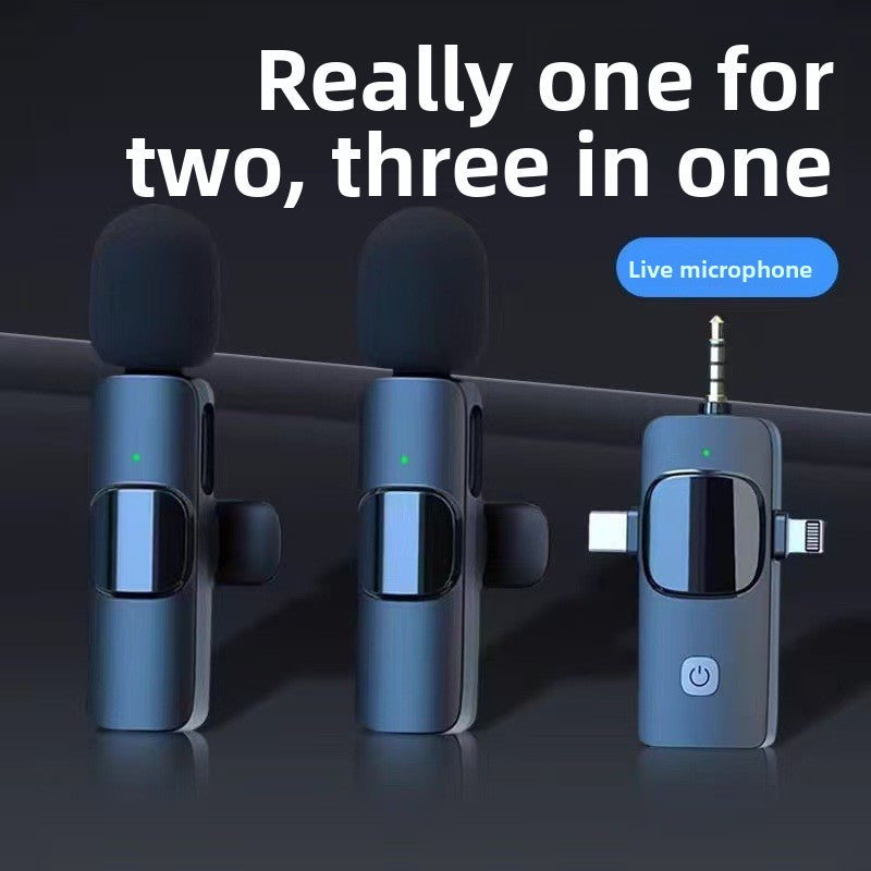 K15 Wireless Lavalier Microphone 1-to-2 | Dual Clip-On Mic for iPhone Android & Camera | USB Type-C Lightning 3.5mm Vlogging Mic