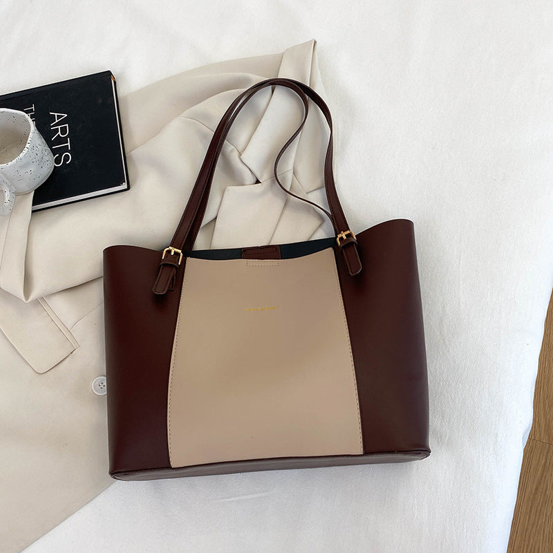 Black Leather Tote Bag - Classic Structured Shoulder Bag with Gold Hardware | Large Work Handbag for Women