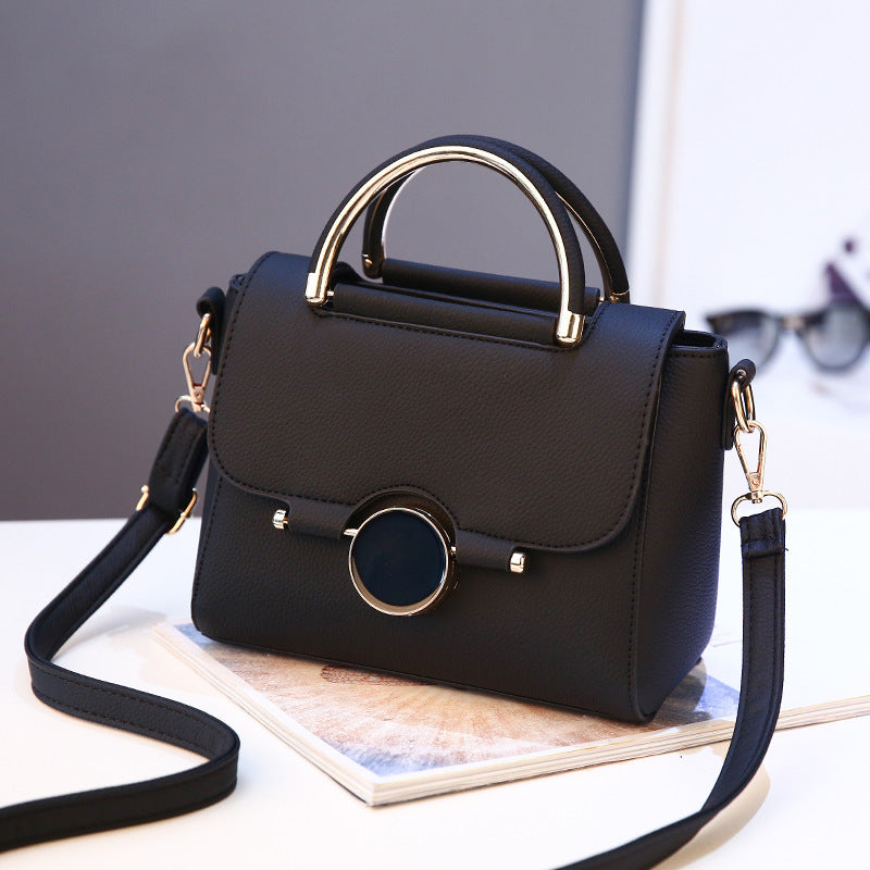 Red Structured Handbag with Metal Ring Handle - Contemporary Crossbody Satchel with Gold Hardware | Statement Shoulder Bag