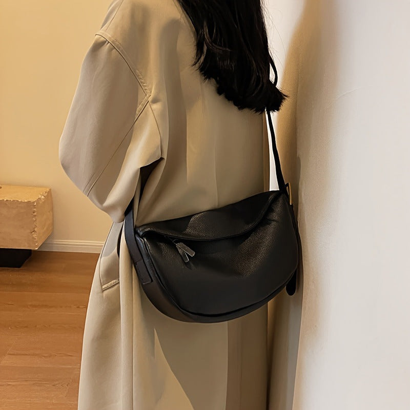 Crescent Shoulder Bag | Pebbled Vegan Leather Half Moon Crossbody Bag for Women