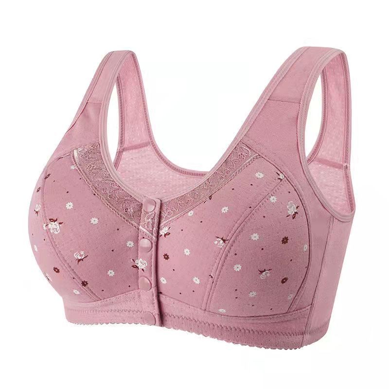 Women's Front Closure Wireless Bra | Floral Print Wide Strap Full Coverage Snap Button Bra | Comfort Bra for Seniors