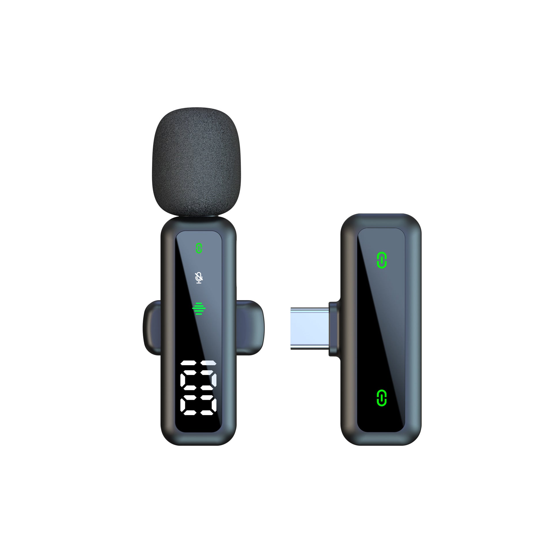 Dual Wireless Lavalier Microphone Kit | LED Display | 2 Clip-On Mics & 3-in-1 Receiver for iPhone Lightning, USB-C & 3.5mm | Fur Windscreen Vlog & Interview Set