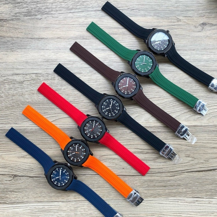 Men's Sport Luxury Watch | Black Grid Dial Stainless Steel Case Rubber Strap | Aquanaut Style Luminous Timepiece