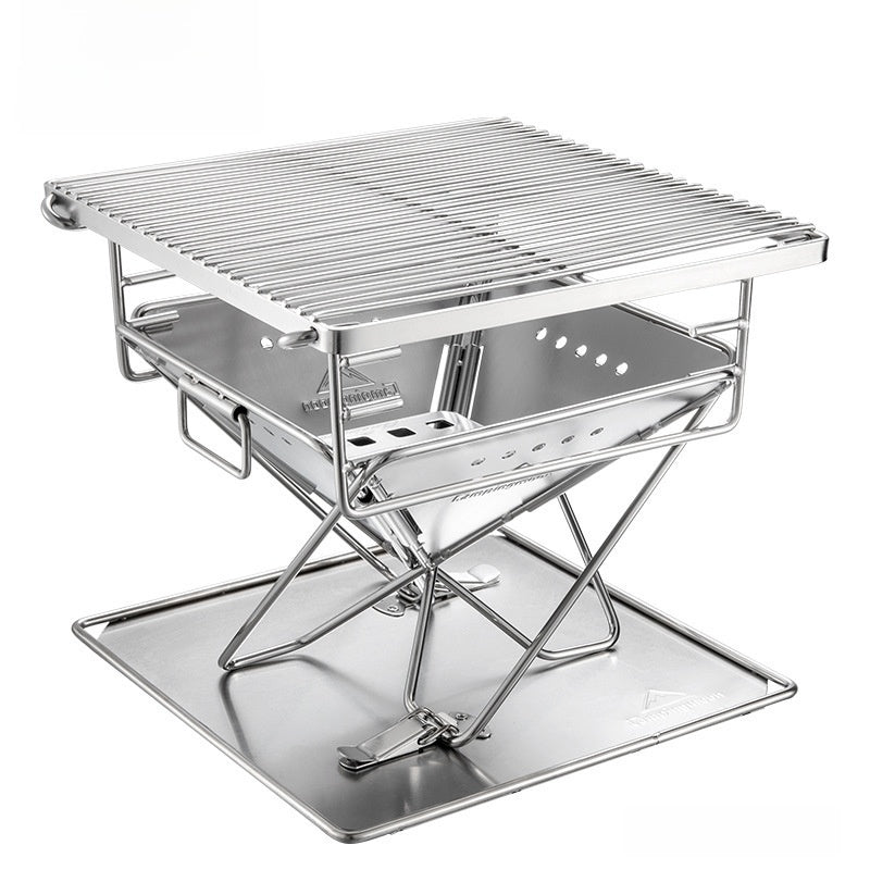 Campingmoon Barbecue Pieghevole in Acciaio Inox | Griglia Portatile a Carbone per Campeggio, Picnic e Cucina all'Aperto