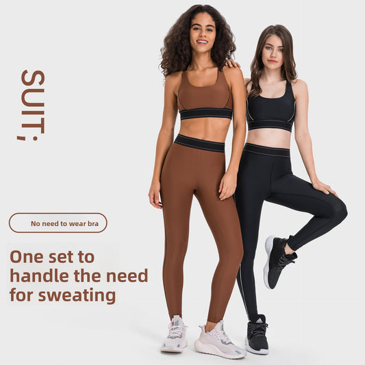 Completo Activewear Nero da Donna 2 Pezzi | Leggings a Vita Alta e Reggiseno Sportivo con Spalline Incrociate