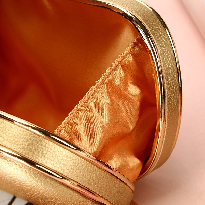Gold Art Deco Evening Clutch with Crystal Clasp and Chain Strap - Geometric Metal Box Clutch Purse for Wedding, Prom, Cocktail Party - Luxury Vintage Style Formal Handbag