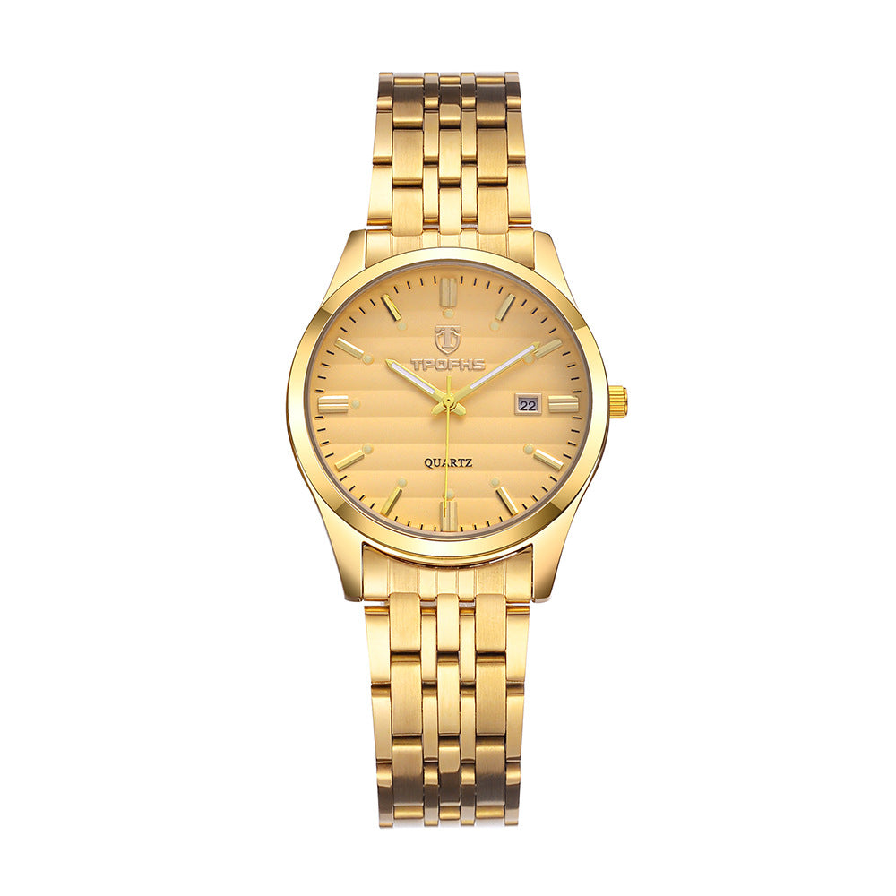 TROFHS Men's Quartz Watch | White Striped Dial | Brushed Stainless Steel Bracelet | Classic Silver Dress Watch with Date Window