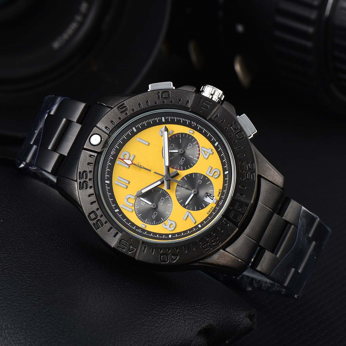 Breitling Chronograph Men's Watch | Salmon Dial Black Subdials Tachymeter Bezel Sand Leather Strap Swiss Made Sport Watch