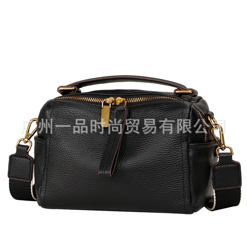 Black Premium Leather Crossbody Bag with Gold Zippers | Small Doctor Bag Style Purse