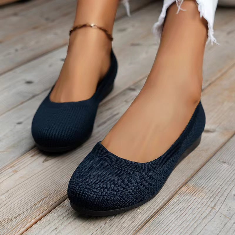 Black Knit Ballet Flats for Women | Slip-On Comfort Flat Shoes | Breathable Stretch Walking Flats