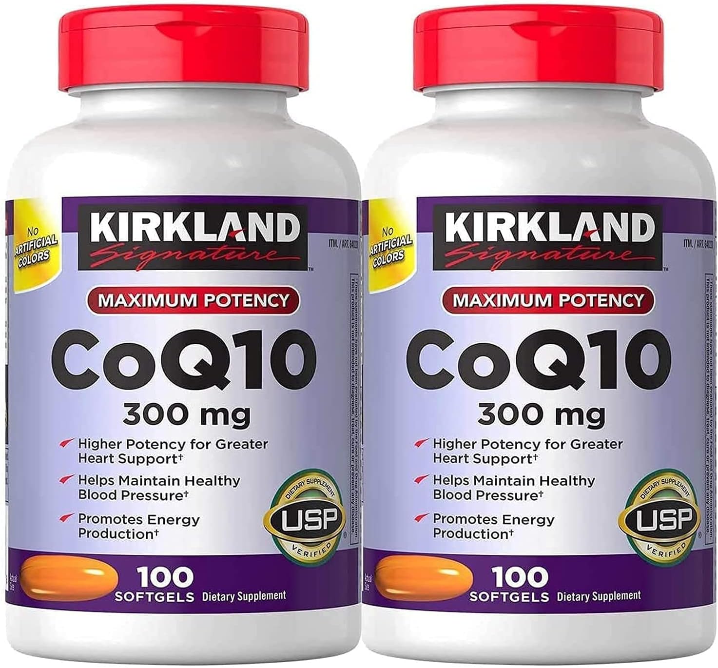 Kirkland Signature CoQ10 300mg Set of 2 | 100 Softgels | Maximum Potency USP Verified Heart & Energy Supplement