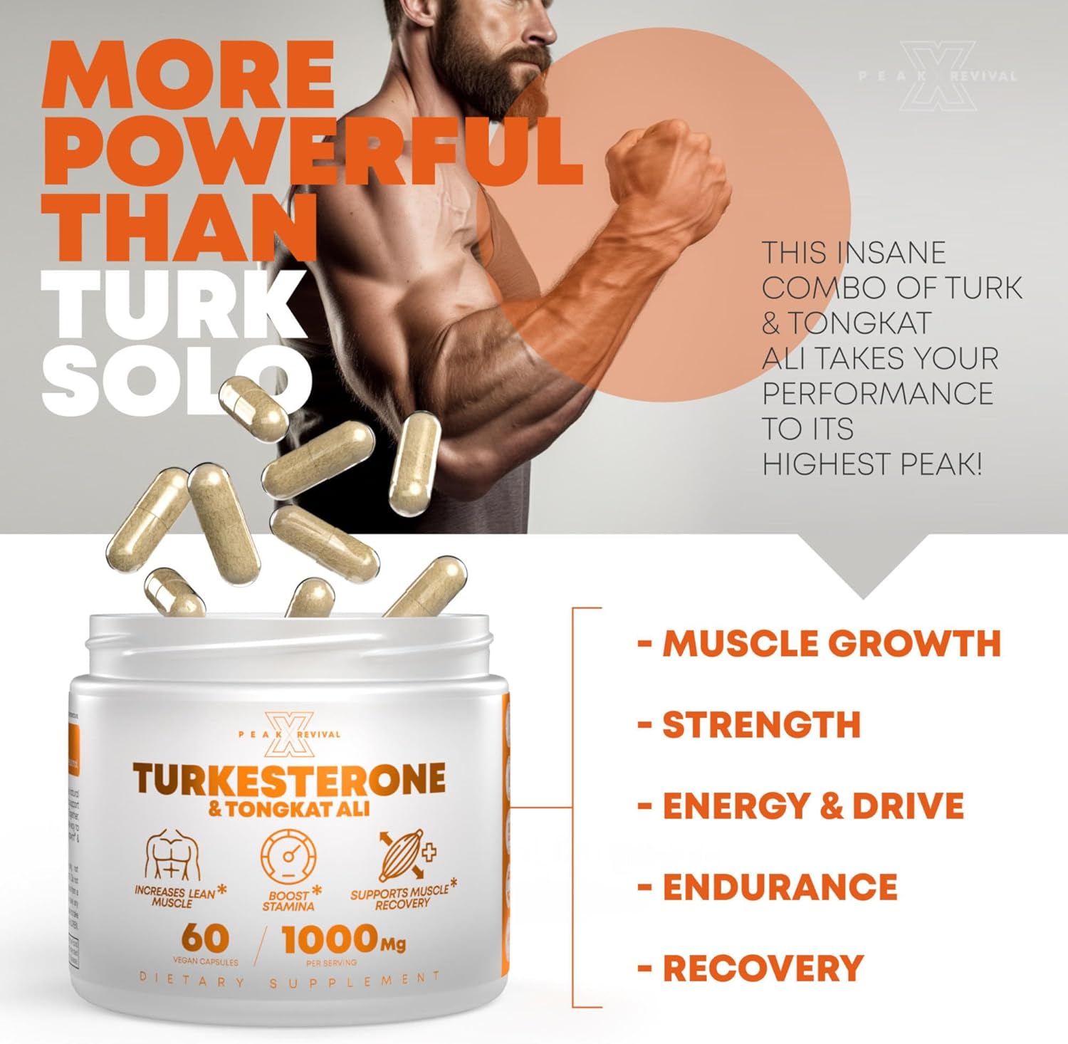 Peak Revival Turkesterone & Tongkat Ali 1000mg Set of 2 | 60 Vegan Capsules | Lean Muscle, Stamina Boost & Muscle Recovery Supplement