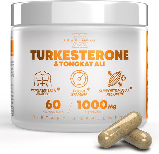 Peak Revival Turkesterone & Tongkat Ali 1000mg 2er-Set | 60 vegane Kapseln | Nahrungsergänzungsmittel für schlanke Muskeln, Ausdauer & Muskelerholung