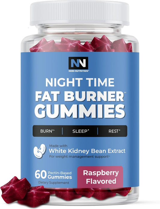 Nobi Nutrition Fatburner-Gummibärchen für die Nacht, 3er-Pack – 60 Himbeer-Gummibärchen x3 | Extrakt aus weißen Kidneybohnen | Für Fettverbrennung, erholsamen Schlaf und optimale Erholung | Unterstützung beim Gewichtsmanagement