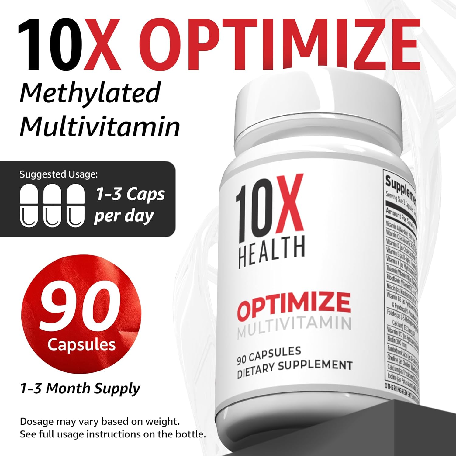مجموعة 10X Health Optimize Multivitamin من قطعتين | 2 × 90 كبسولة مكمل غذائي يومي للرجال والنساء