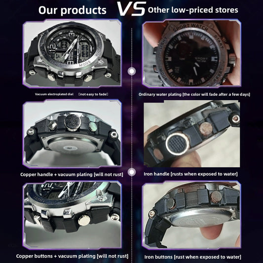 Men's Tactical Sport Watch | Dual Display Digital Analog Military Watch with Alarm, Timer, Compass & 20 BAR Water Resistance