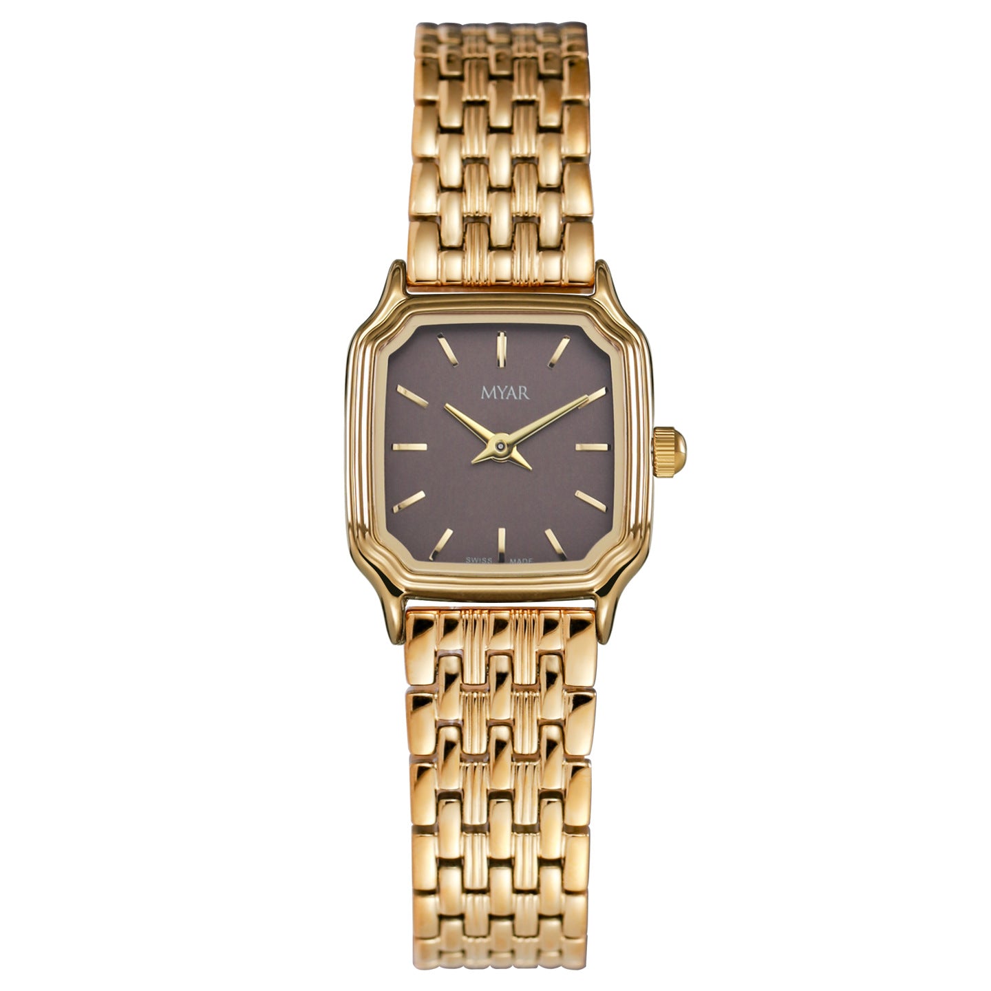 MYAR Swiss Made Women's Watch | Burgundy Red Dial | Gold Square Case | Luxury Panther Link Bracelet | Ladies Elegant Dress Watch | UAE