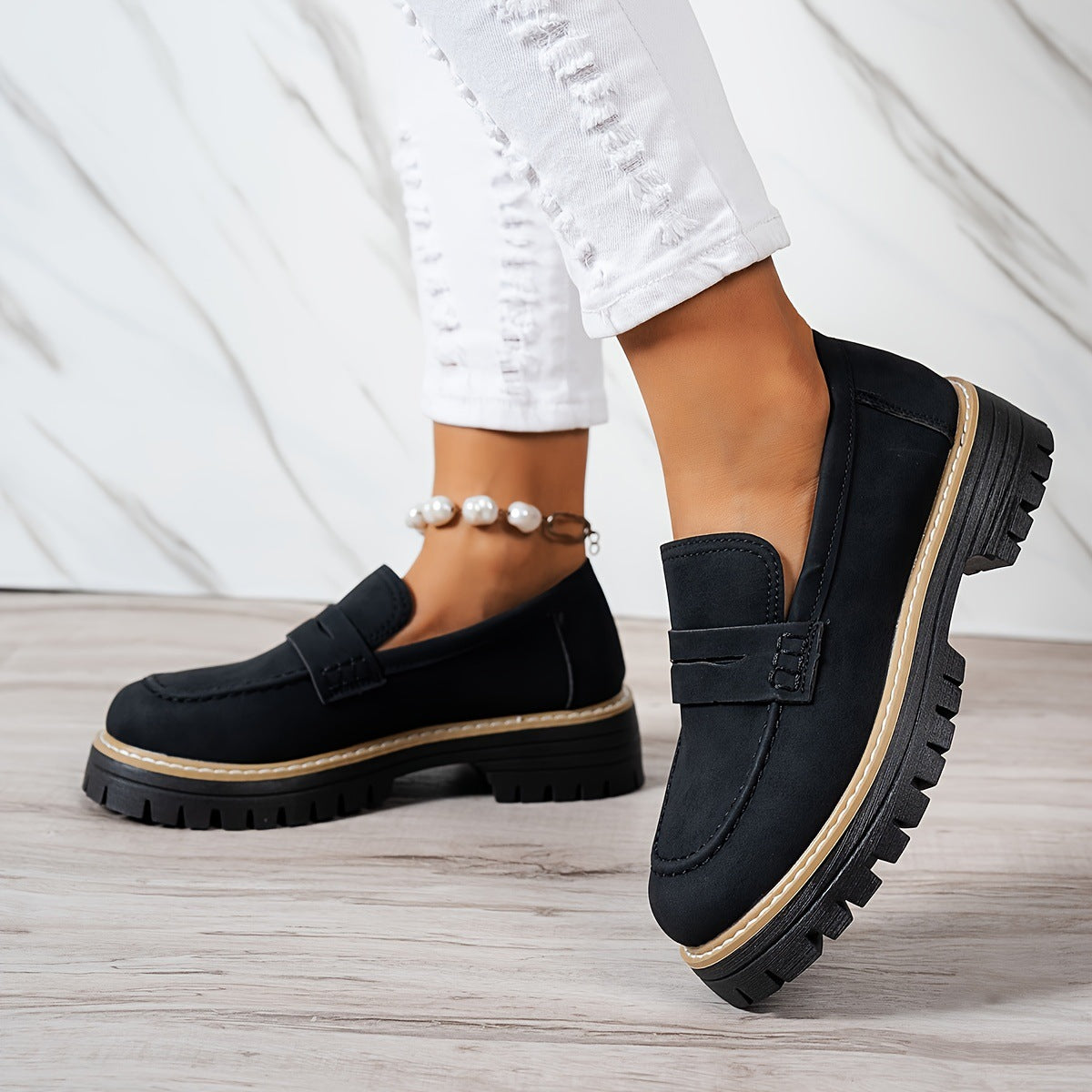 Chunky Lug Sole Penny Loafers | Women's Slip-On Platform Loafer Shoes in Multiple Colors