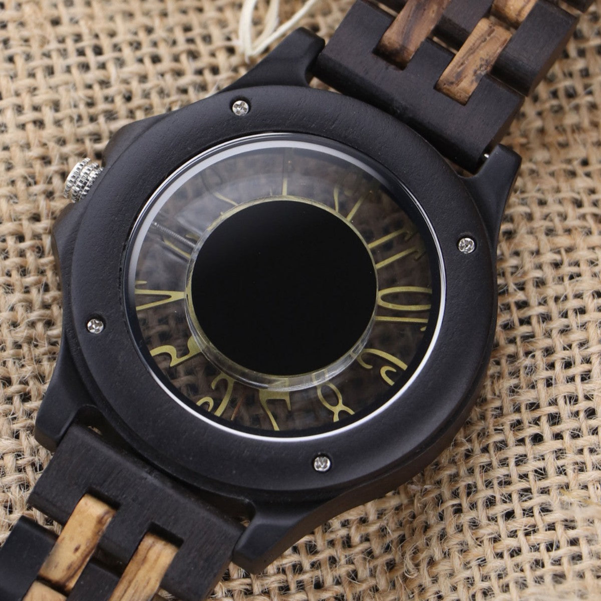 Handcrafted Zebra Wood & Ebony Wooden Watch for Men | Hollow Skeleton Dial Luxury Timepiece