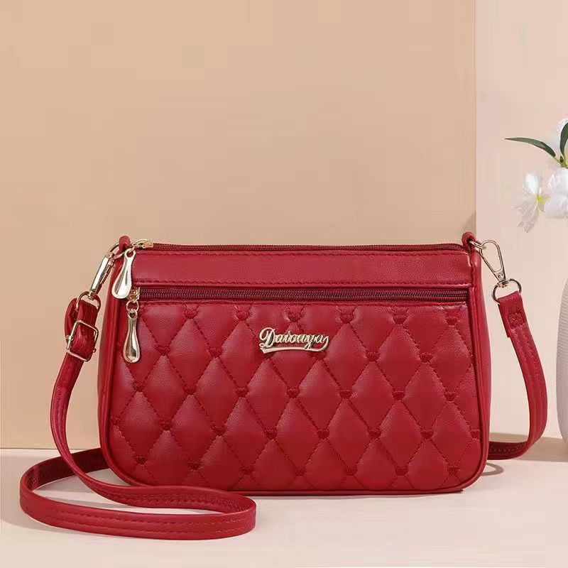 Navy Blue Quilted Crossbody Bag - Diamond Pattern Shoulder Bag with Double Zipper | Structured Small Purse with Gold Hardware
