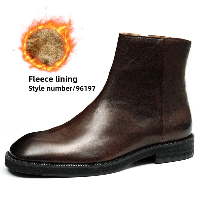 Men's Black Leather Ankle Boots Fleece Lined | Zip Up Winter Chelsea Boot Warm Dress Boot Style 96197