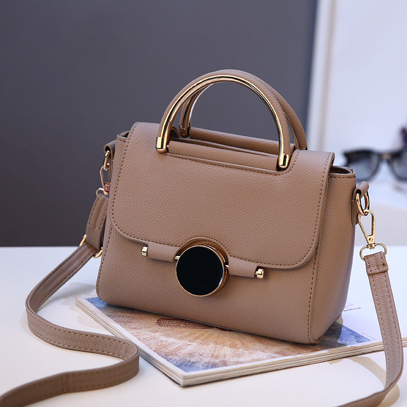 Red Structured Handbag with Metal Ring Handle - Contemporary Crossbody Satchel with Gold Hardware | Statement Shoulder Bag