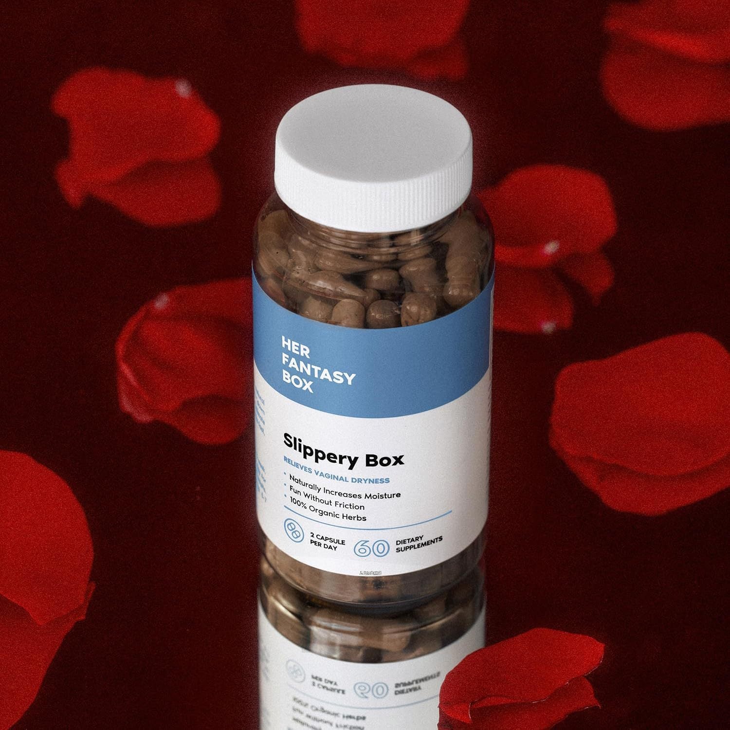 Her Fantasy Box Slippery Box 60 Capsules | Relieves Vaginal Dryness | 100% Organic Herbs | Natural Moisture Supplement for Women