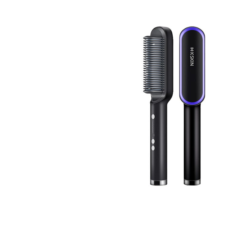 KSKIN White Electric Hair Straightening Brush | Cordless Ionic Anti-Frizz Hot Comb | Professional Portable Hair Straightener Brush for Women & Men