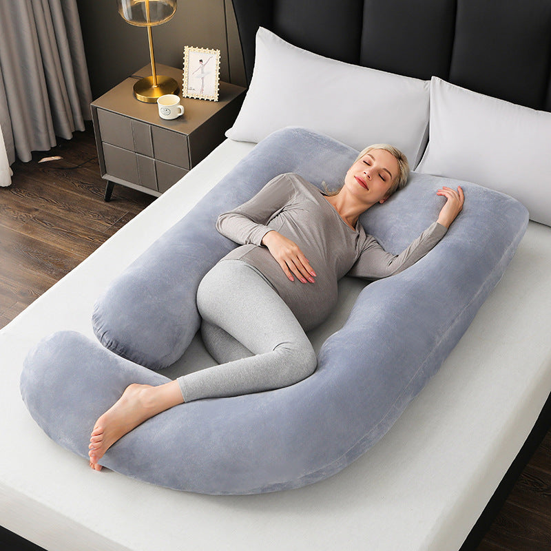 Extra Large U-Shape Full Body Pregnancy Pillow | Navy Blue Plush Velvet Maternity Pillow | Total Head Belly Back Hip Knee Support | Side Sleeper All Trimesters