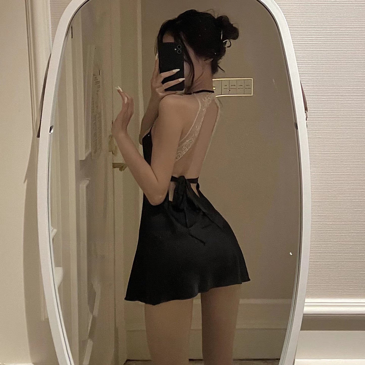 Women's Nude Pink Satin Slip Nightgown Sexy Eyelash Lace Trim V Neck Sleeveless Mini Sleep Dress Chemise
