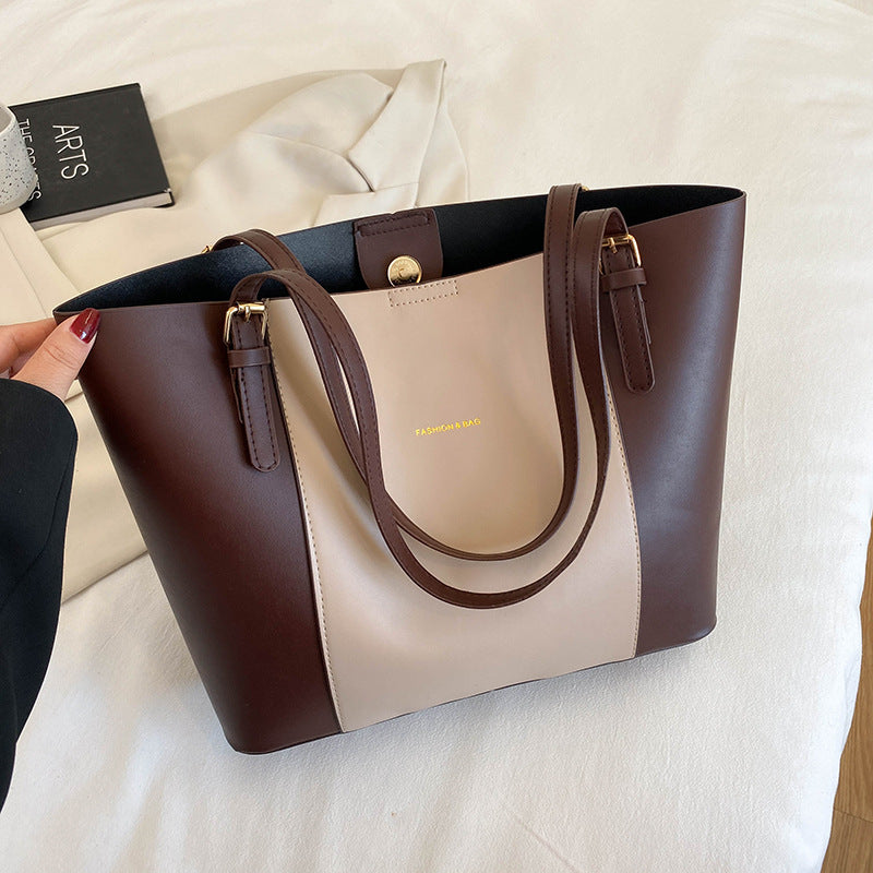 Black Leather Tote Bag - Classic Structured Shoulder Bag with Gold Hardware | Large Work Handbag for Women