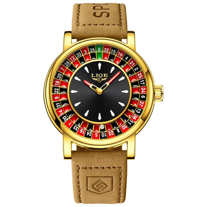 LIGE Casino Roulette Wheel Watch Men | Silver & Black Quartz Dress Watch | Leather Strap Novelty Gambling Timepiece Gift